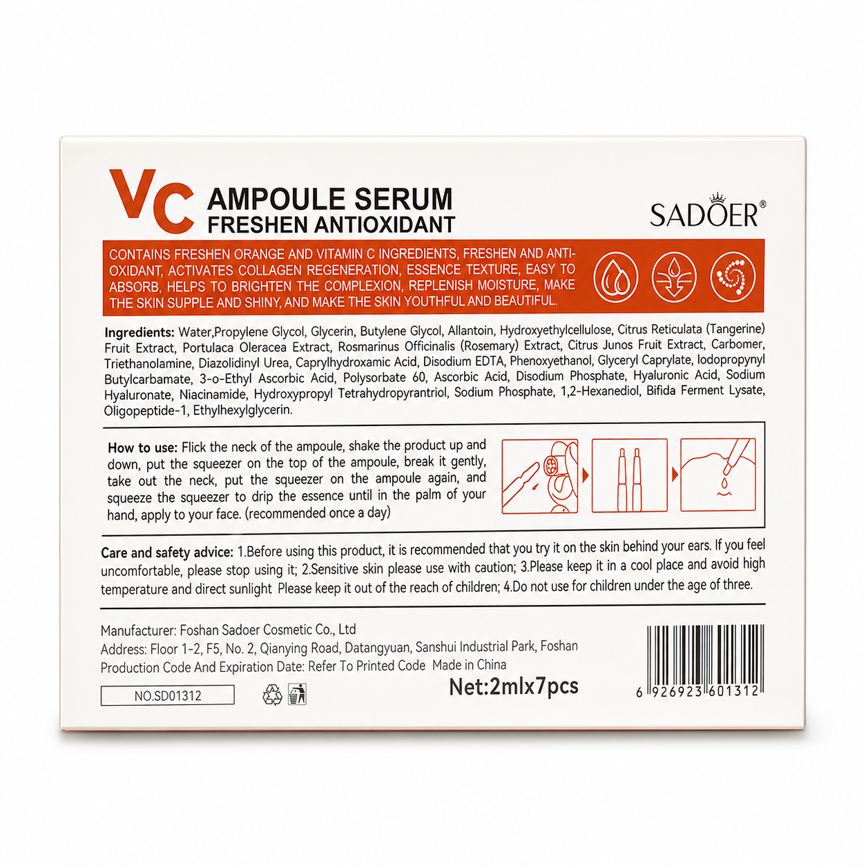 SADOER VC Ampoule Serum Vitamin C Brightening 7pcs