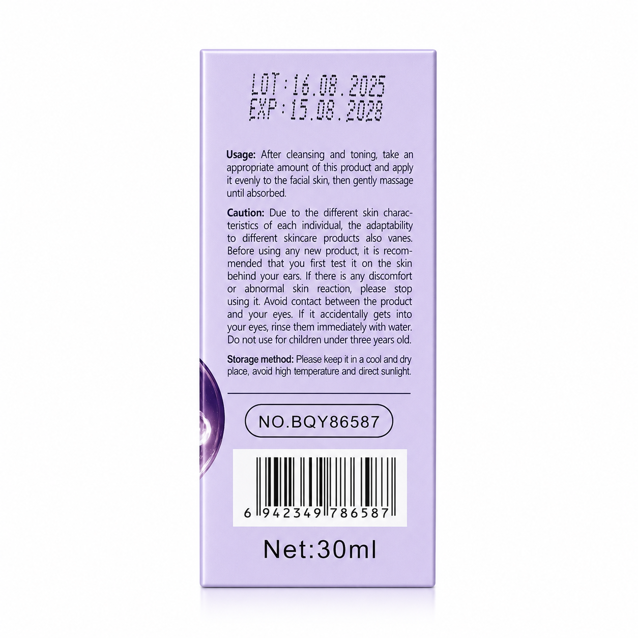 Back packaging of BIOAQUA Collagen Serum with usage and storage details