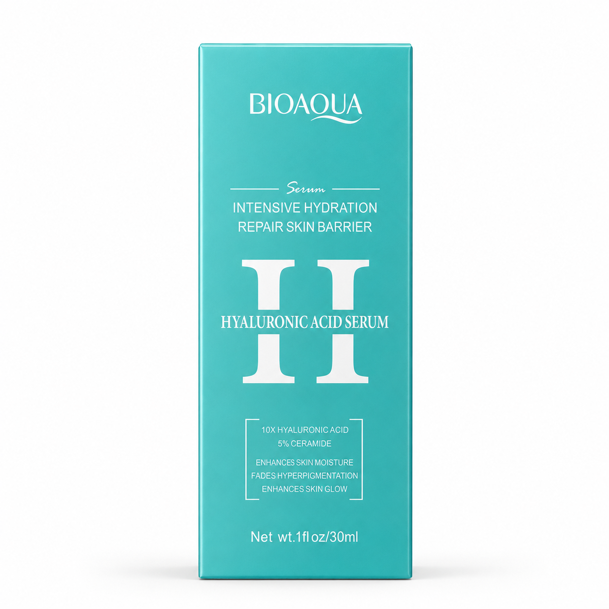 Front packaging of BIOAQUA Hyaluronic Acid Serum 30ml with ceramide