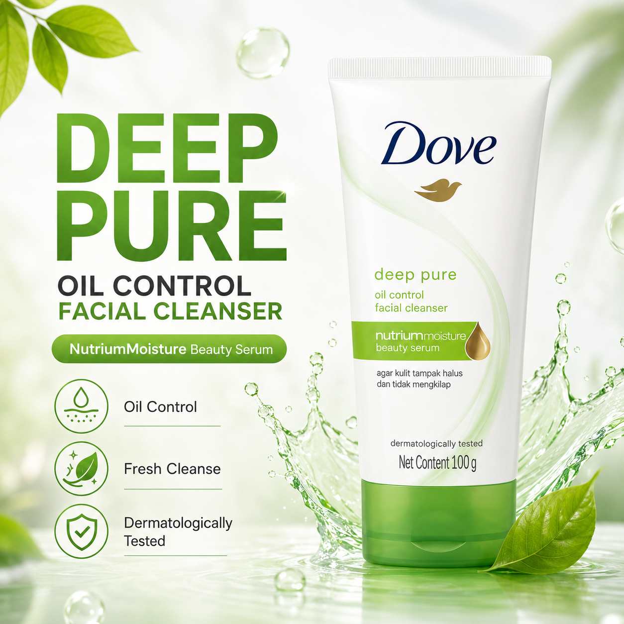 Dove Deep Pure Oil Control Facial Cleanser with NutriumMoisture Beauty Serum for fresh oil free skin
