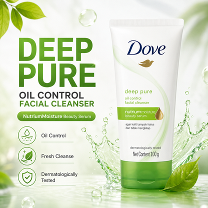 Dove Deep Pure Oil Control Facial Cleanser with NutriumMoisture Beauty Serum for fresh oil free skin

