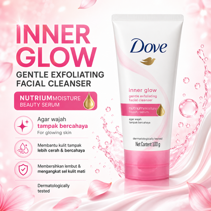 Dove Inner Glow Gentle Exfoliating Facial Cleanser with NutriumMoisture Beauty Serum for glowing skin
