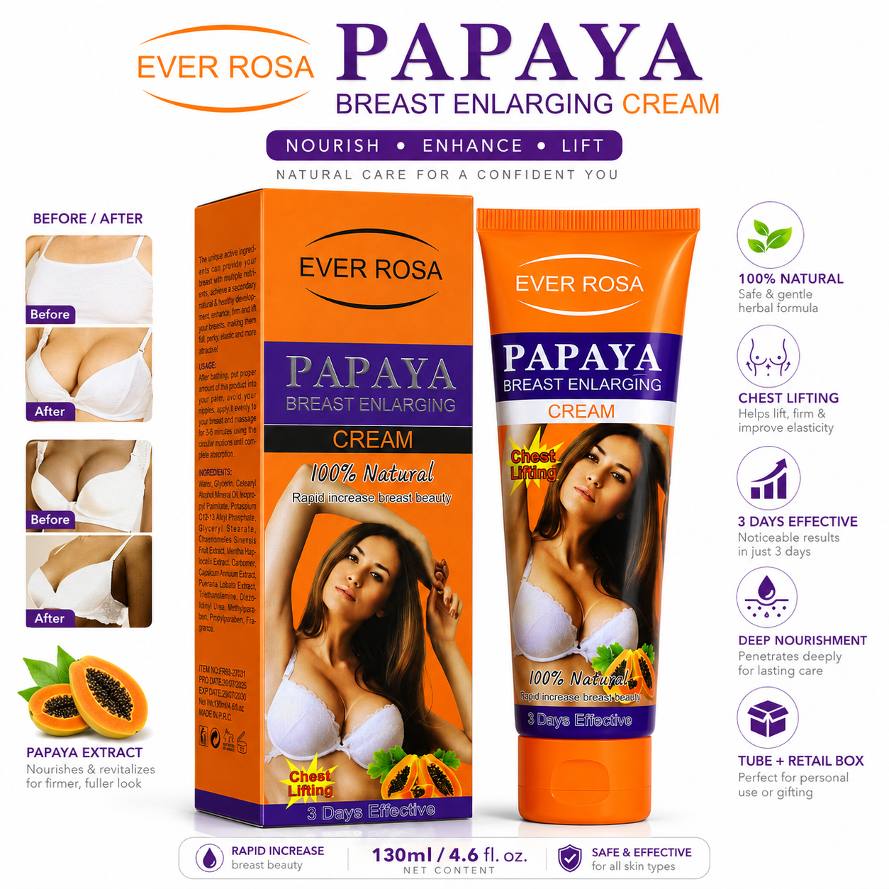 Ever Rosa Papaya Breast Firming Cream – 130ml