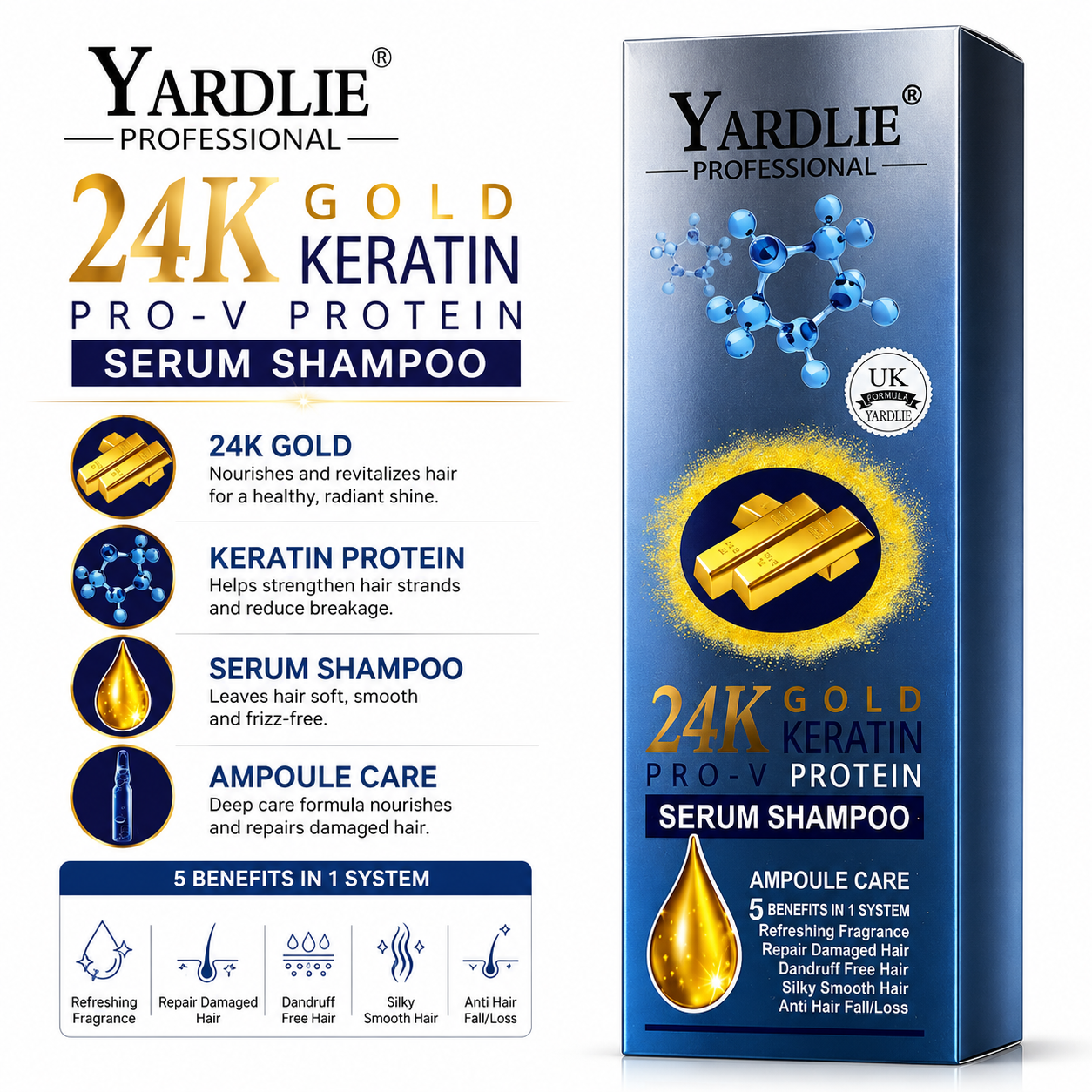 YARDLIE 24K Gold Keratin Pro-V Protein Shampoo 500ml Anti-Dandruff Repair