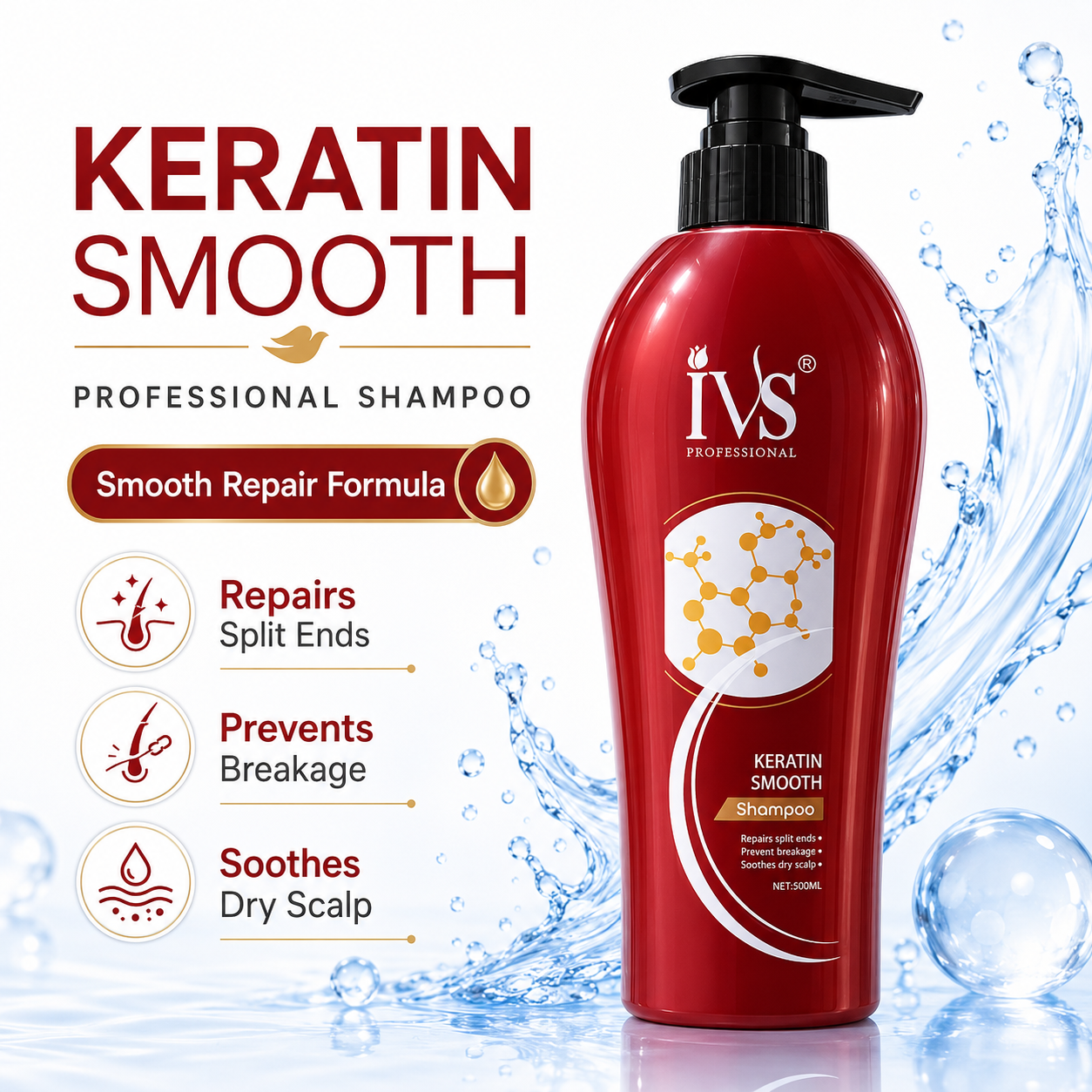 IVS Keratin Smooth Shampoo for Frizz Free Hair Care