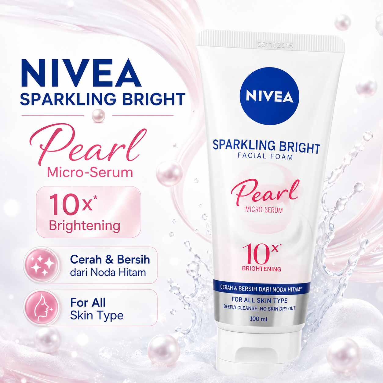 Nivea Sparkling Bright Pearl Facial Foam 100ml Glow