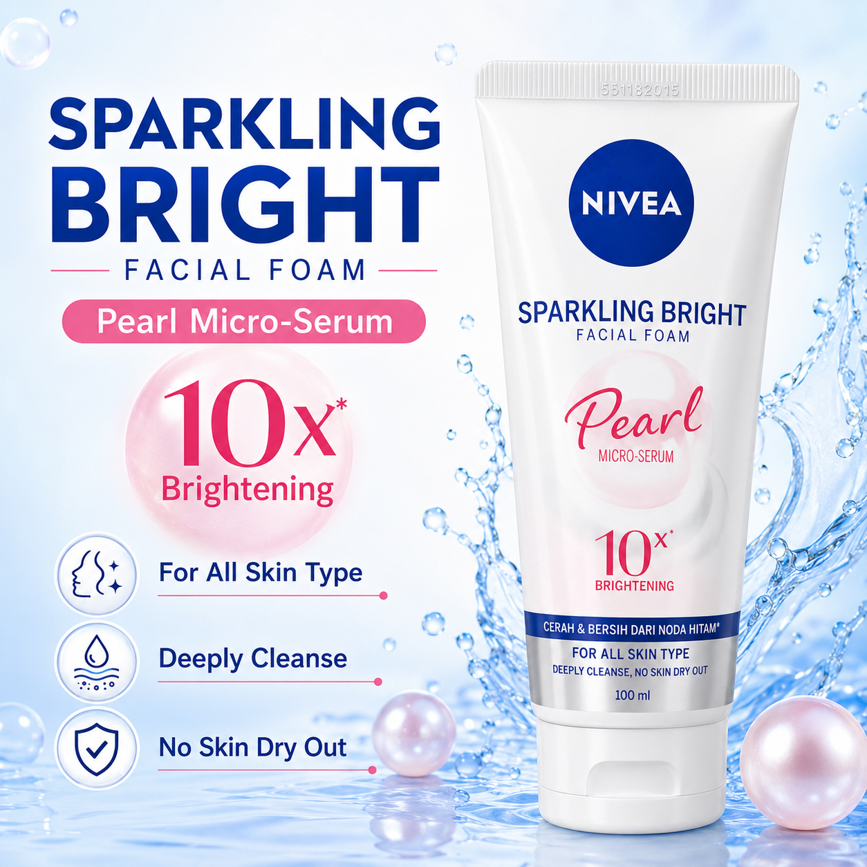 Nivea Sparkling Bright Pearl Facial Foam 100ml Glow