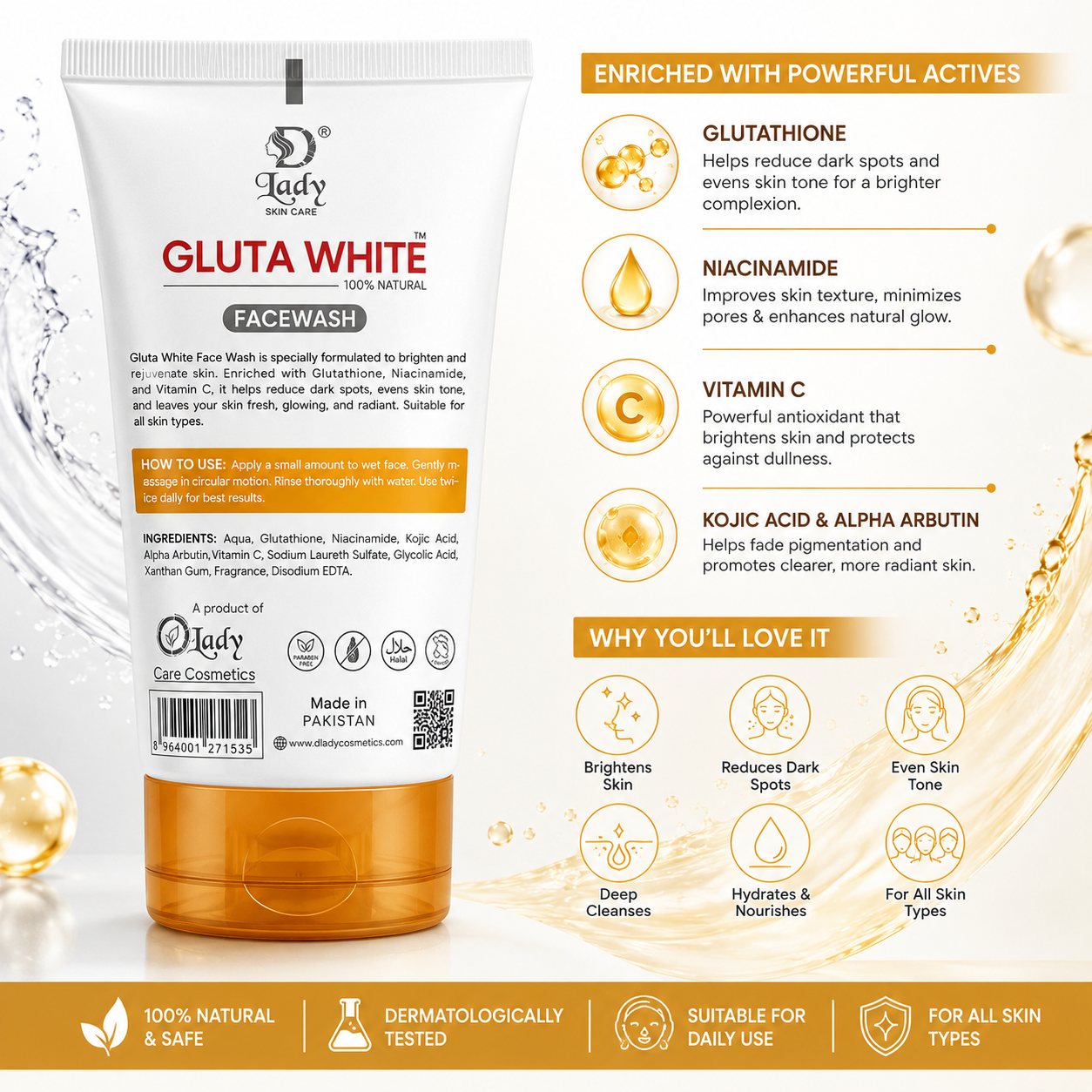 D Lady Gluta White Facewash 120ml Moisture Boost Glow