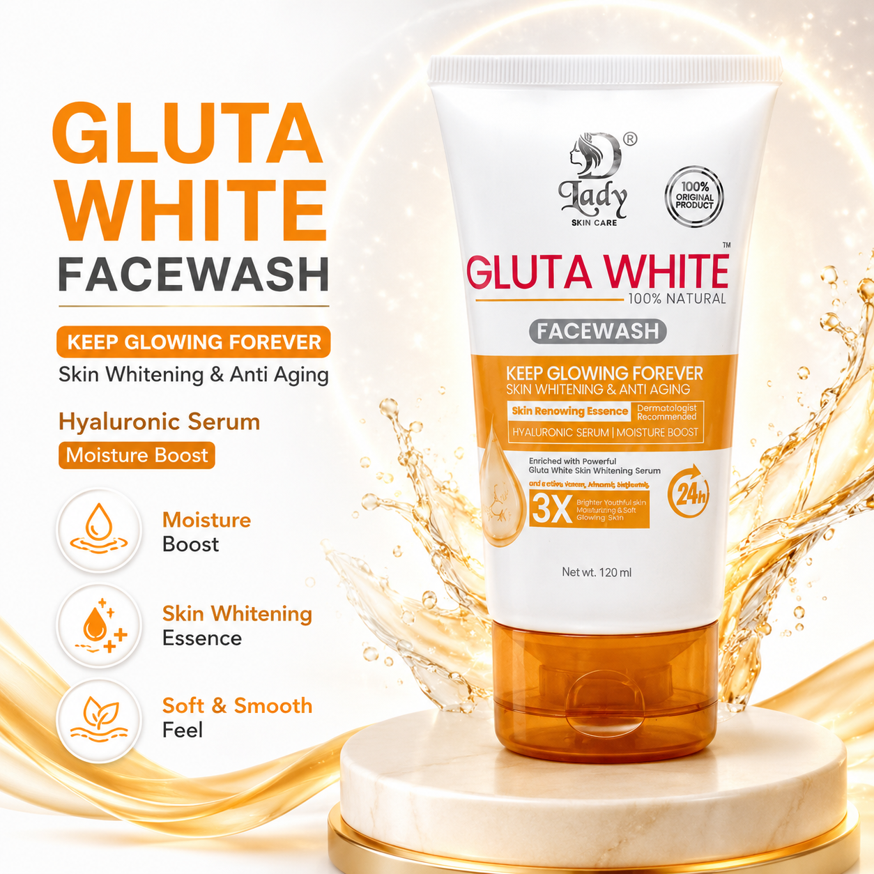 D Lady Gluta White Facewash 120ml Moisture Boost Glow