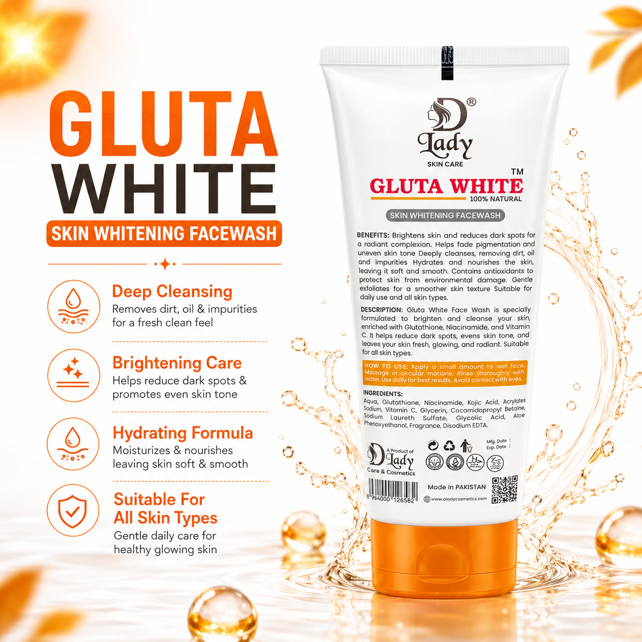 D Lady Gluta White Skin Whitening Facewash 100g Glow