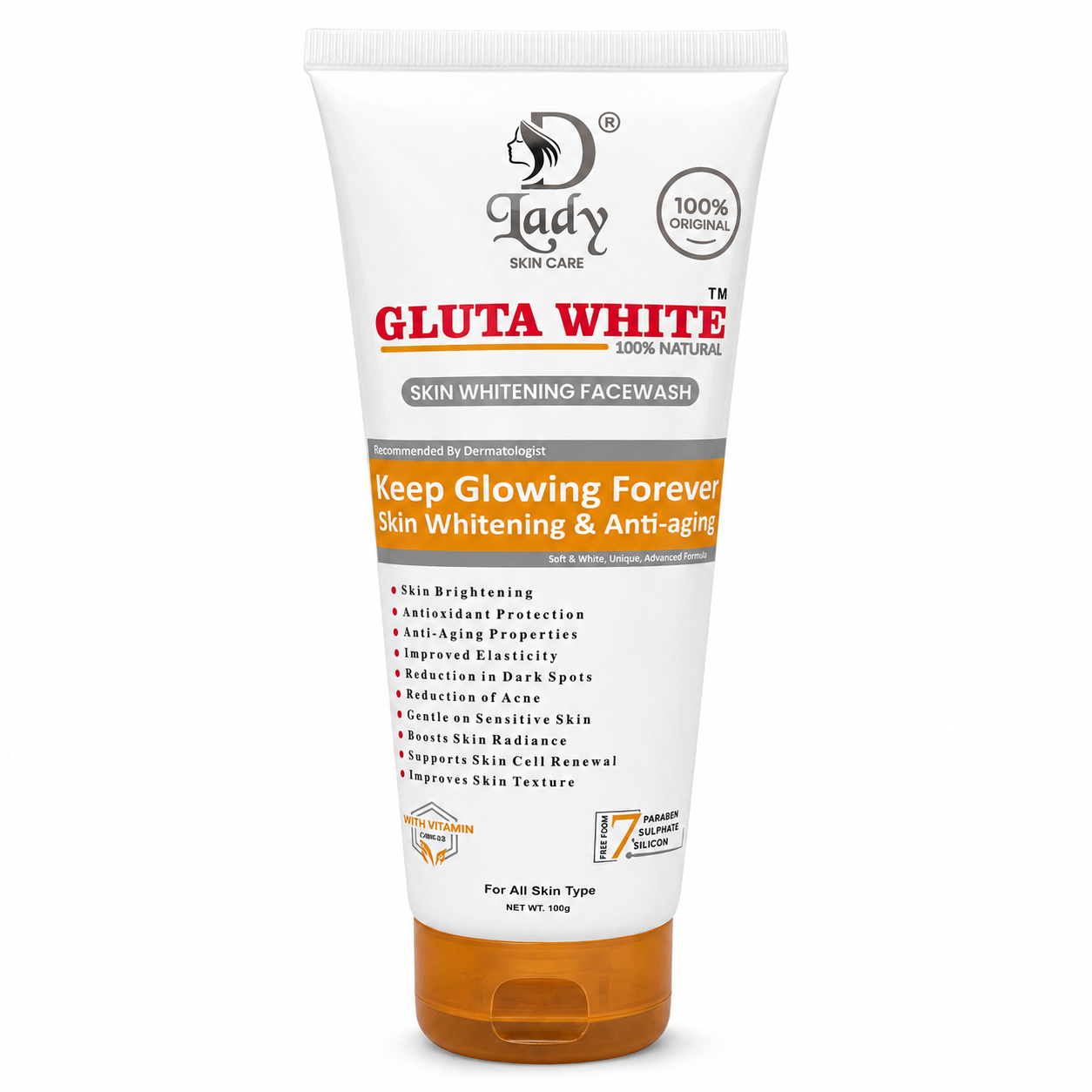 D Lady Gluta White Skin Whitening Facewash 100g Glow