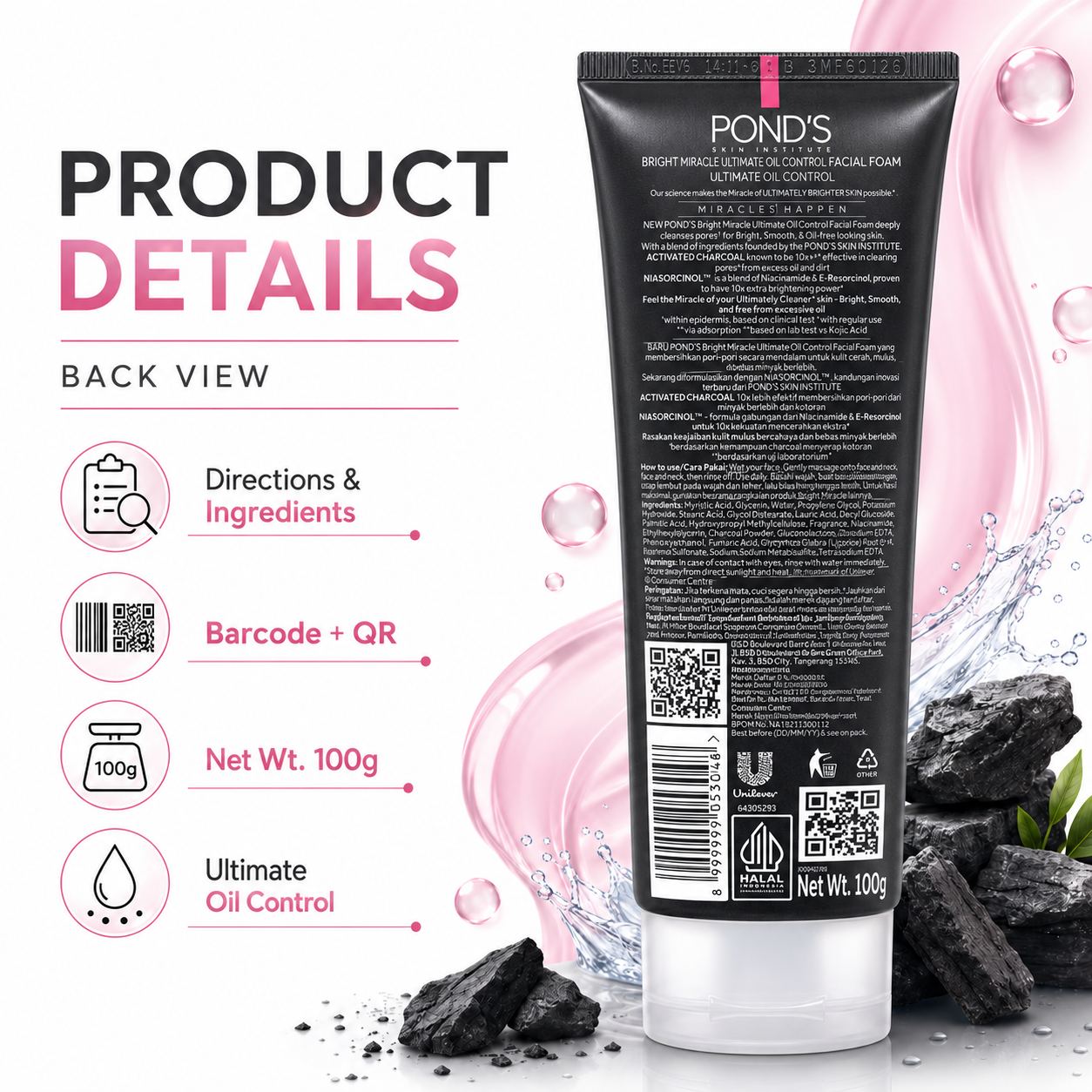 Pond's Bright Miracle Charcoal Facial Foam 100g Tube