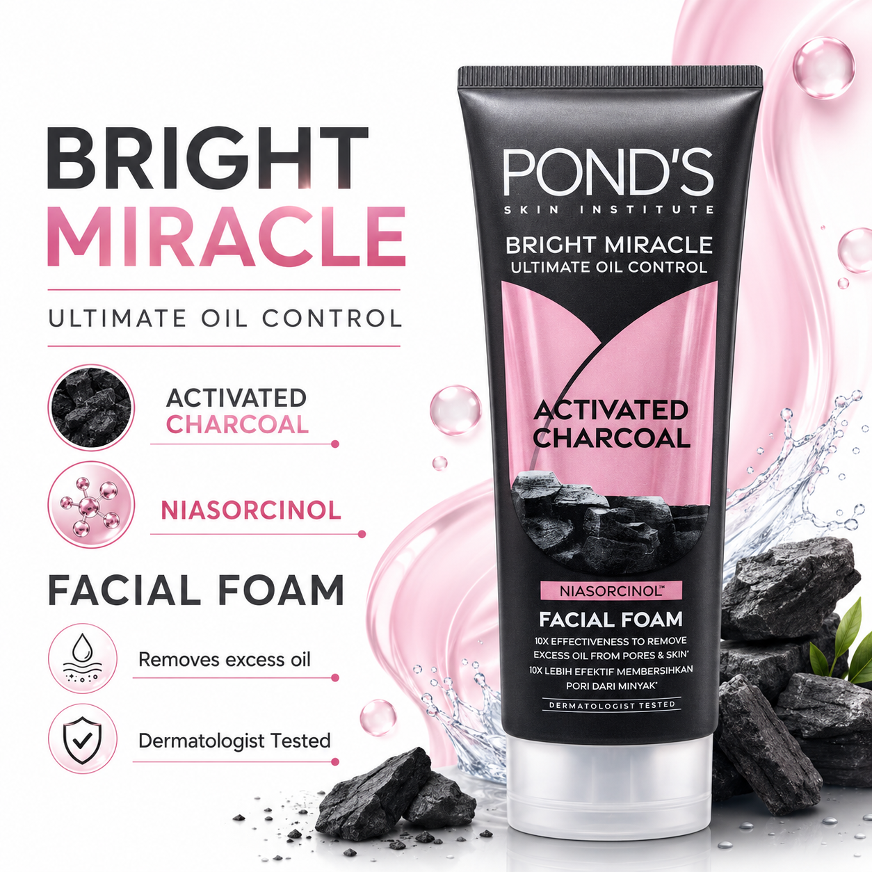 Pond's Bright Miracle Charcoal Facial Foam 100g Tube