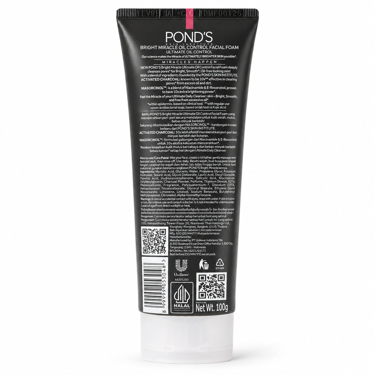 Pond's Bright Miracle Charcoal Facial Foam 100g Tube