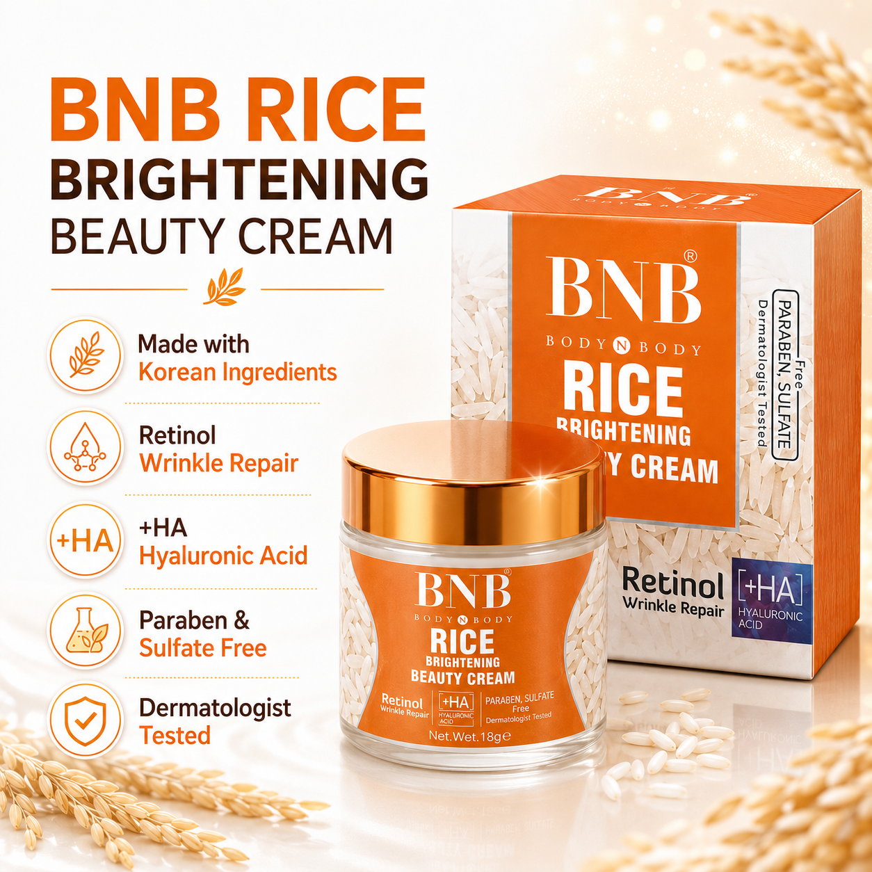 BNB Rice Brightening Beauty Cream 18g with Retinol