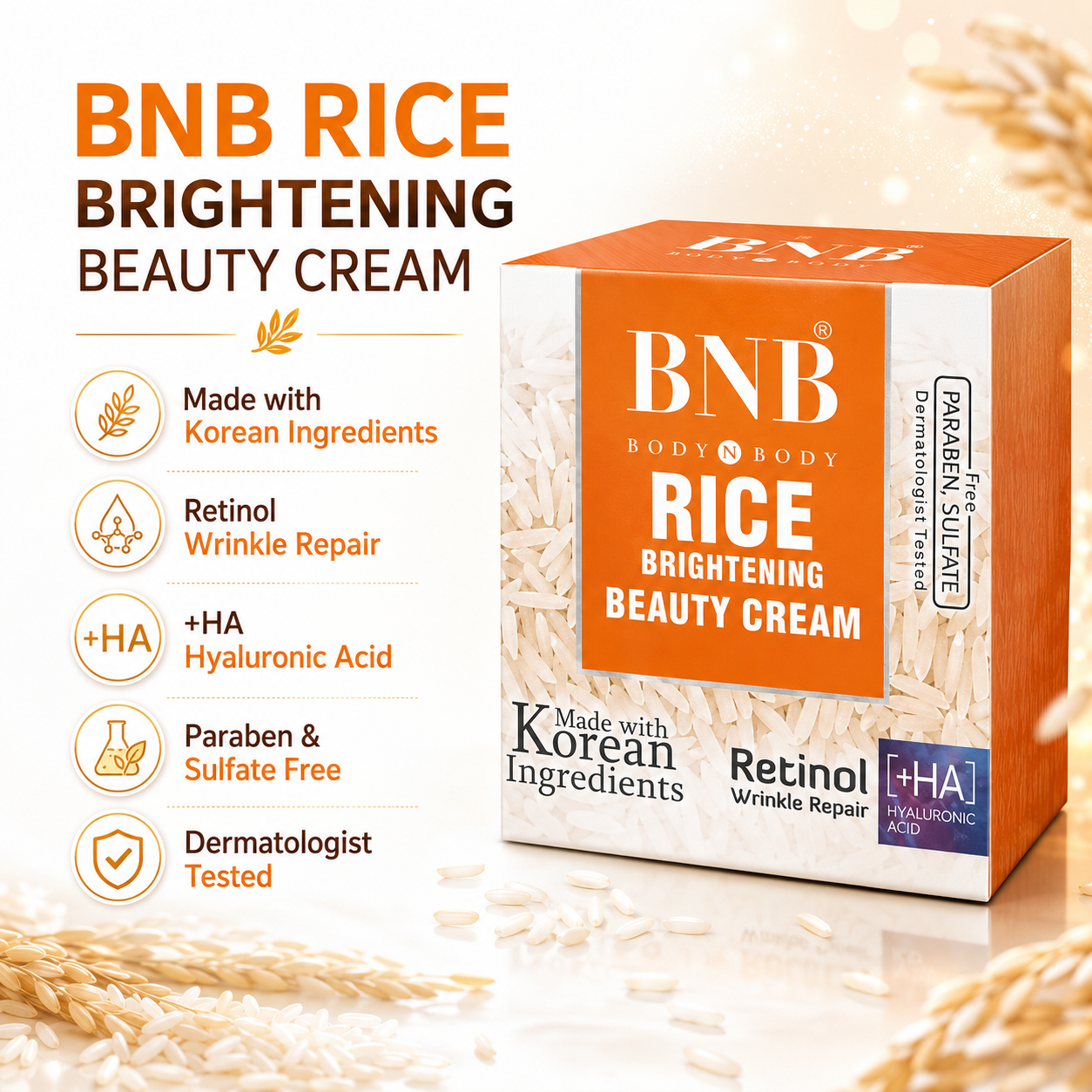 BNB Rice Brightening Beauty Cream 18g with Retinol