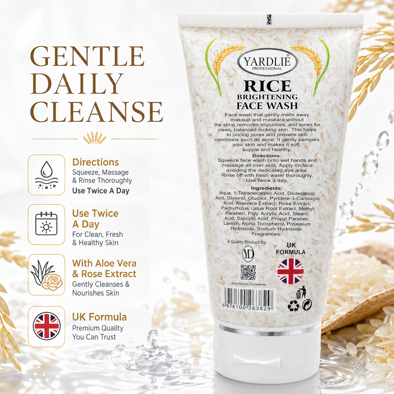 Yardlie Rice Brightening Face Wash 6-in-1 120ml Tube