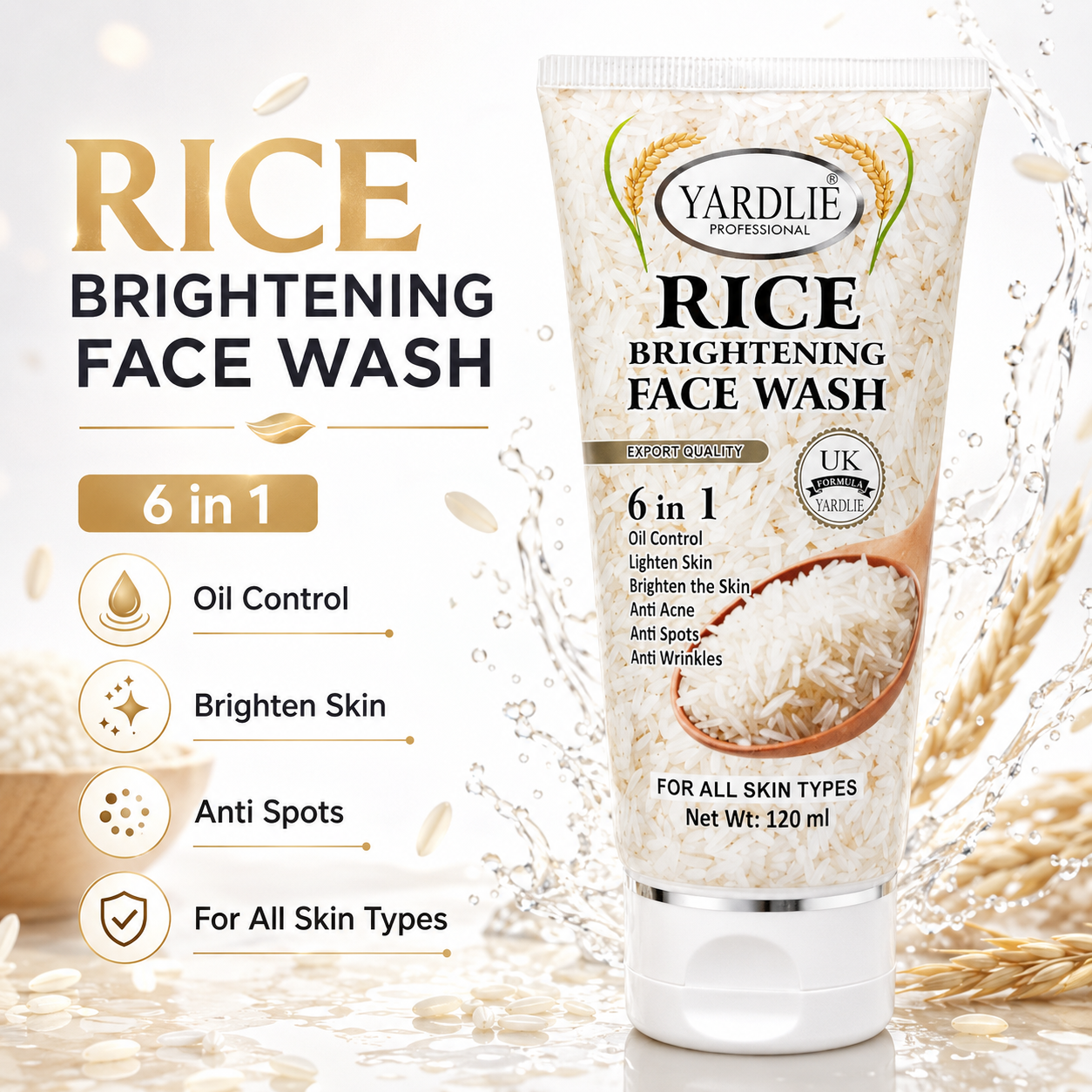 Yardlie Rice Brightening Face Wash 6-in-1 120ml Tube