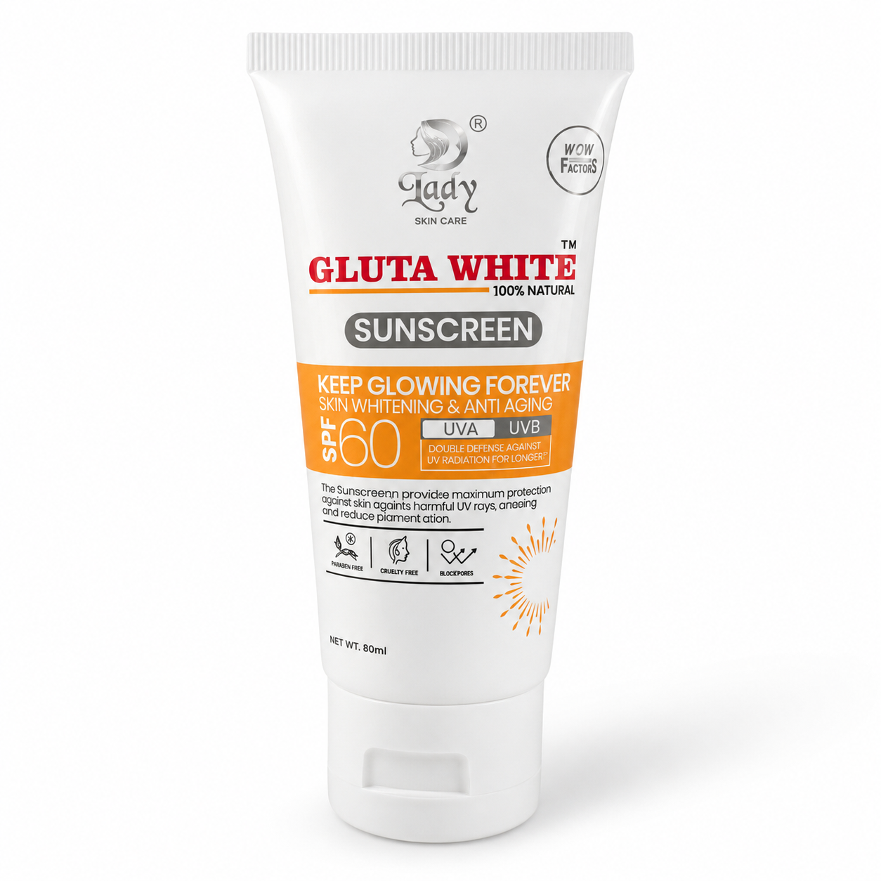 Dlady Gluta White Sunscreen SPF 60 PA+++ UVA UVB 80ml