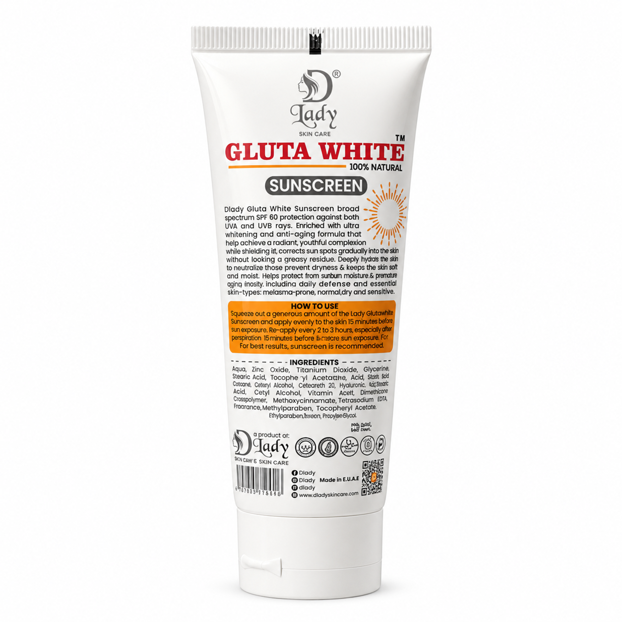 Dlady Gluta White Sunscreen SPF 60 PA+++ UVA UVB 80ml
