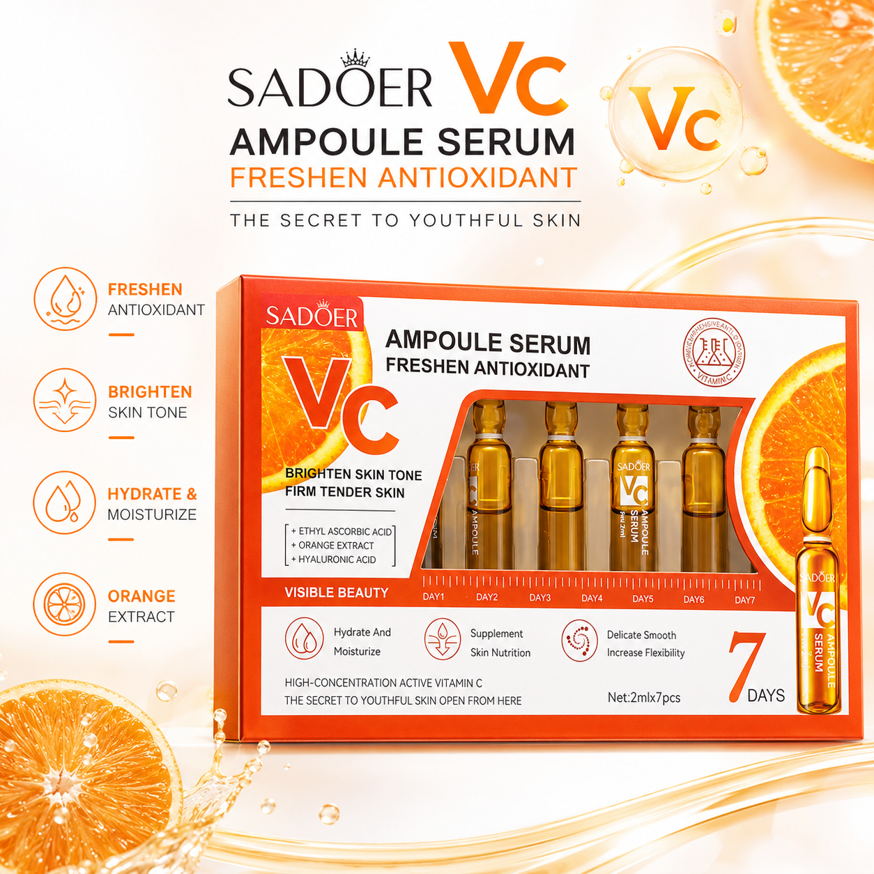 SADOER VC Ampoule Serum Vitamin C Brightening 7pcs