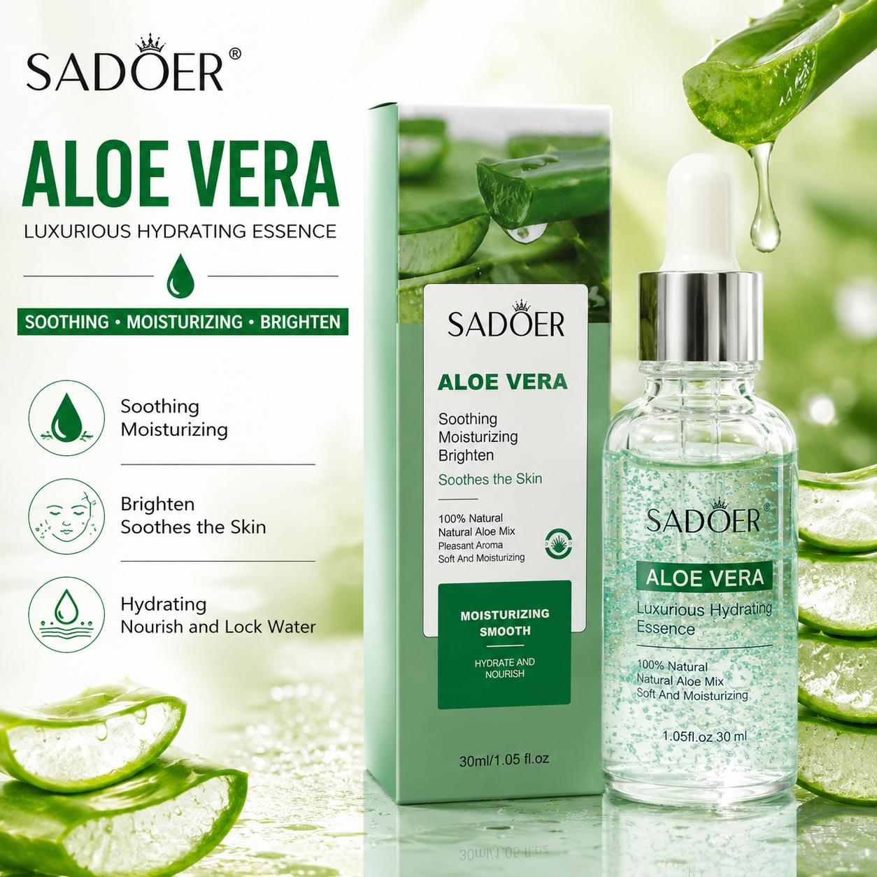 SADOER Aloe Vera Hydrating Facial Serum Skin Glow Care