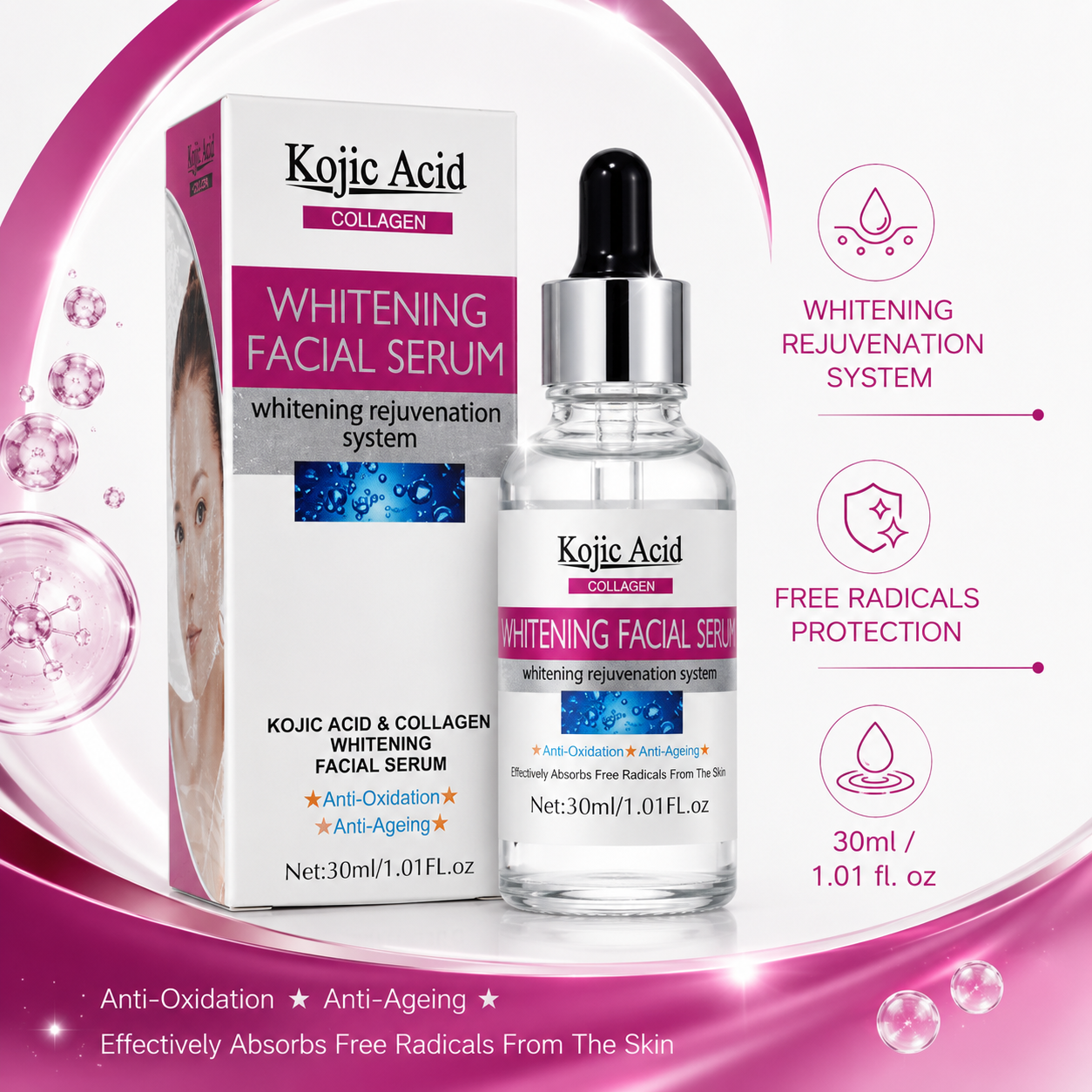 Kojic Acid Whitening Facial Serum Collagen Glow