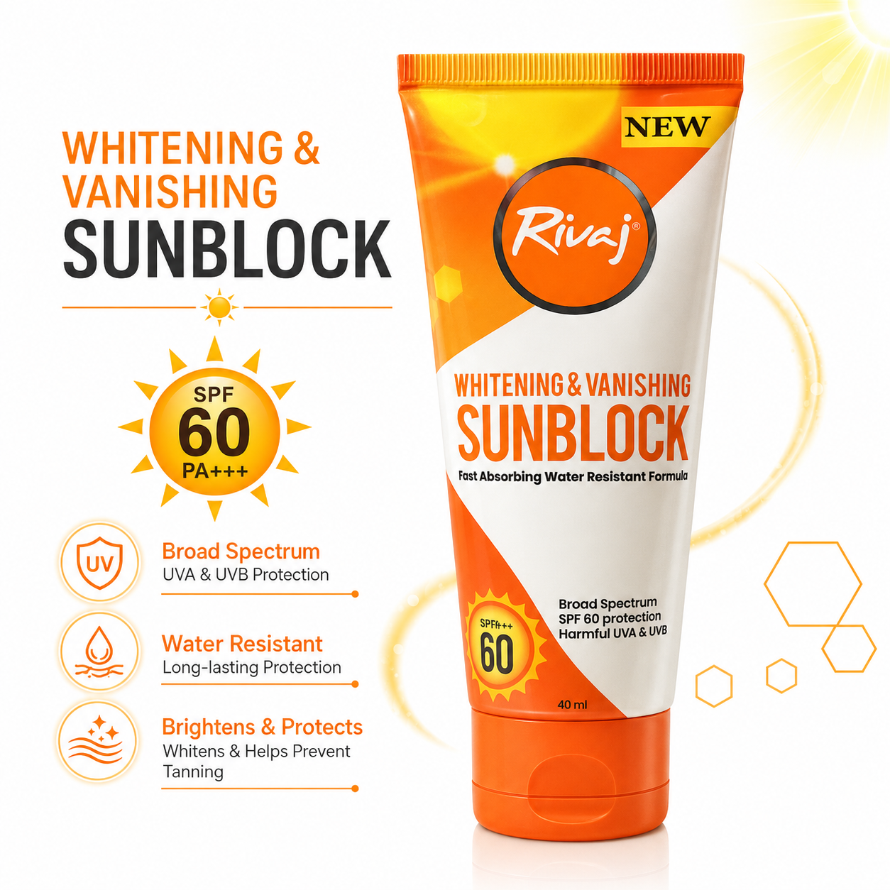 Rivaj Whitening & Vanishing Sunblock SPF 60 PA++ 40ml