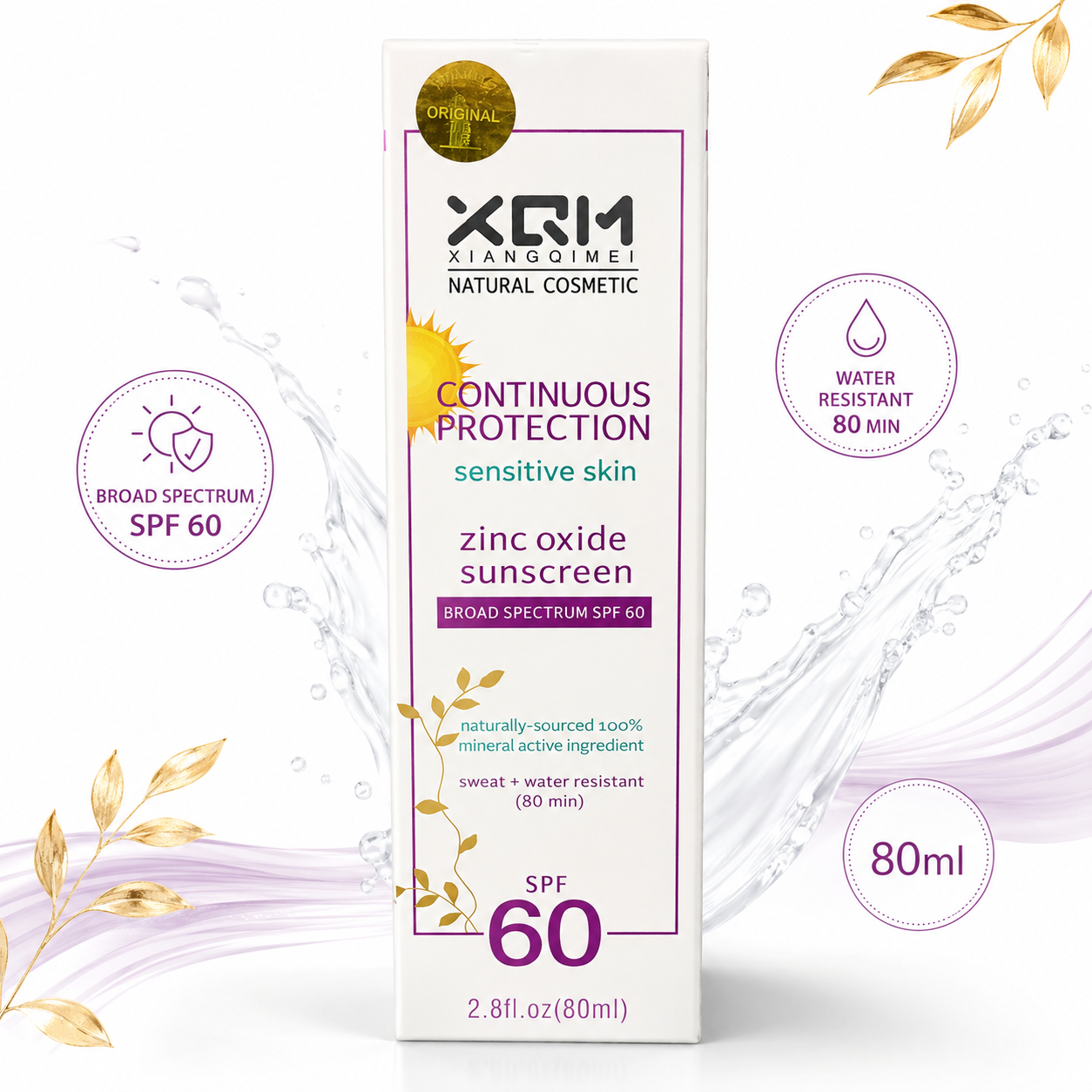 XQM Zinc Oxide Sunscreen SPF 60 Sensitive Skin 80ml