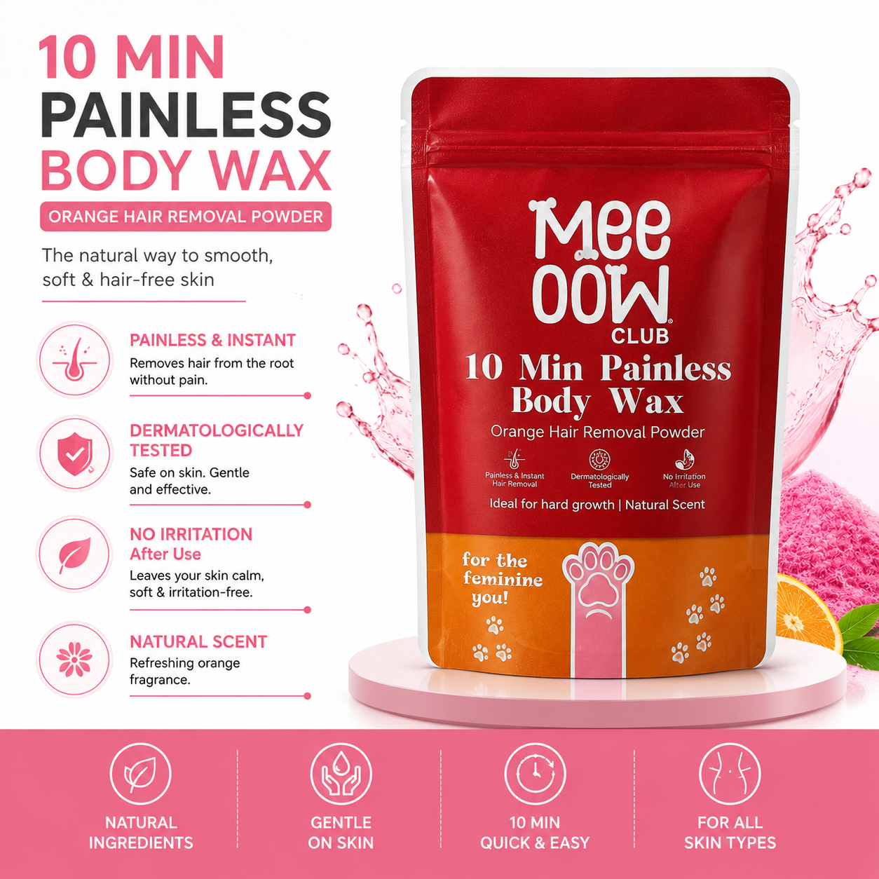 10 Min Painless Body Wax Hair Removal Powder for Women