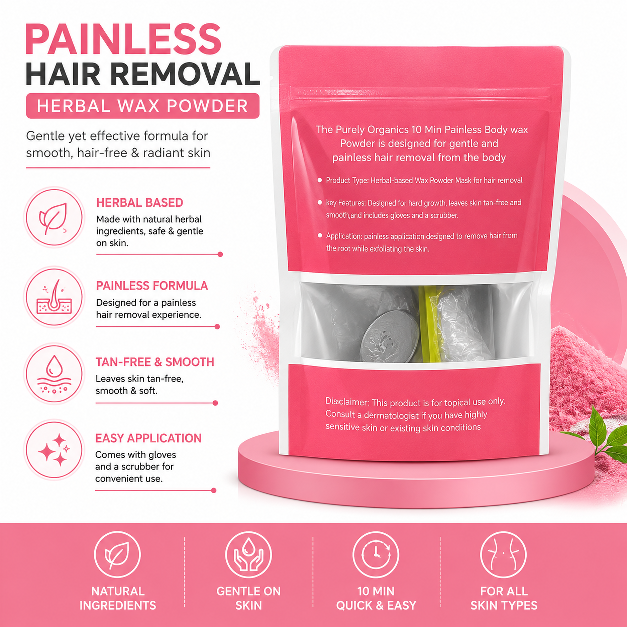 10 Min Painless Body Wax Hair Removal Powder for Women