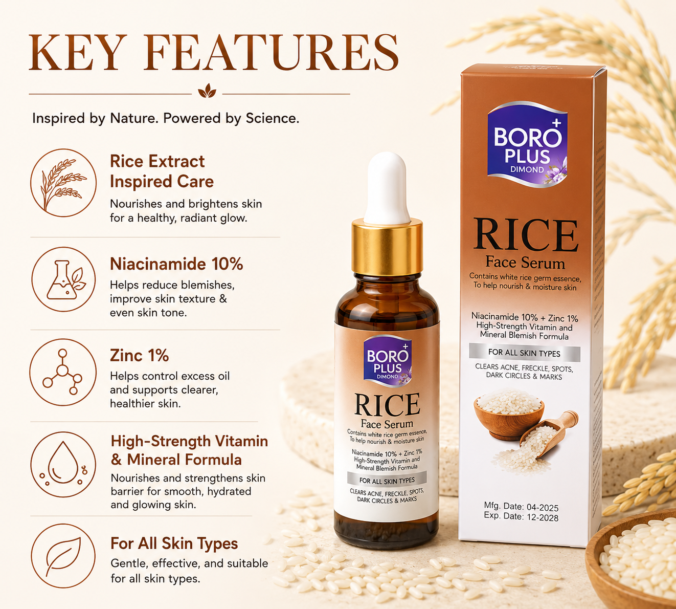 Boro Plus Diamond Rice Face Serum for Bright Skin Glow