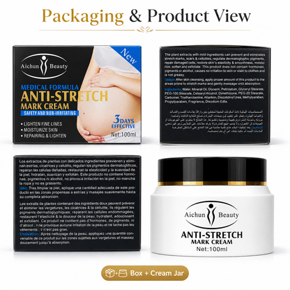 Front and back packaging views of Aichun Anti-Stretch Mark Cream