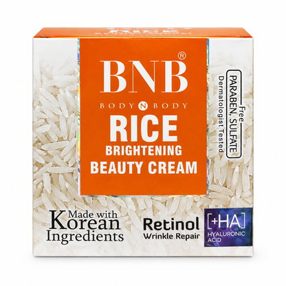 BNB Rice Brightening Beauty Cream front packaging with Korean ingredients Retinol and Hyaluronic Acid