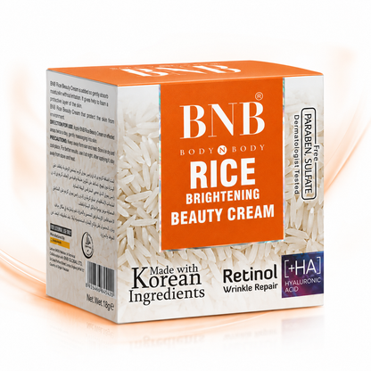 BNB Rice Brightening Beauty Cream box side view with Korean ingredients Retinol and Hyaluronic Acid