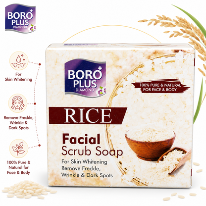 Boro Plus Rice Facial Scrub Soap with skin care features and natural rice