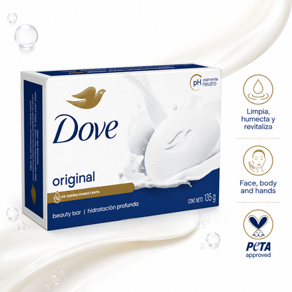 Dove Original Beauty Bar infographic highlighting moisturizing cream and neutral pH
