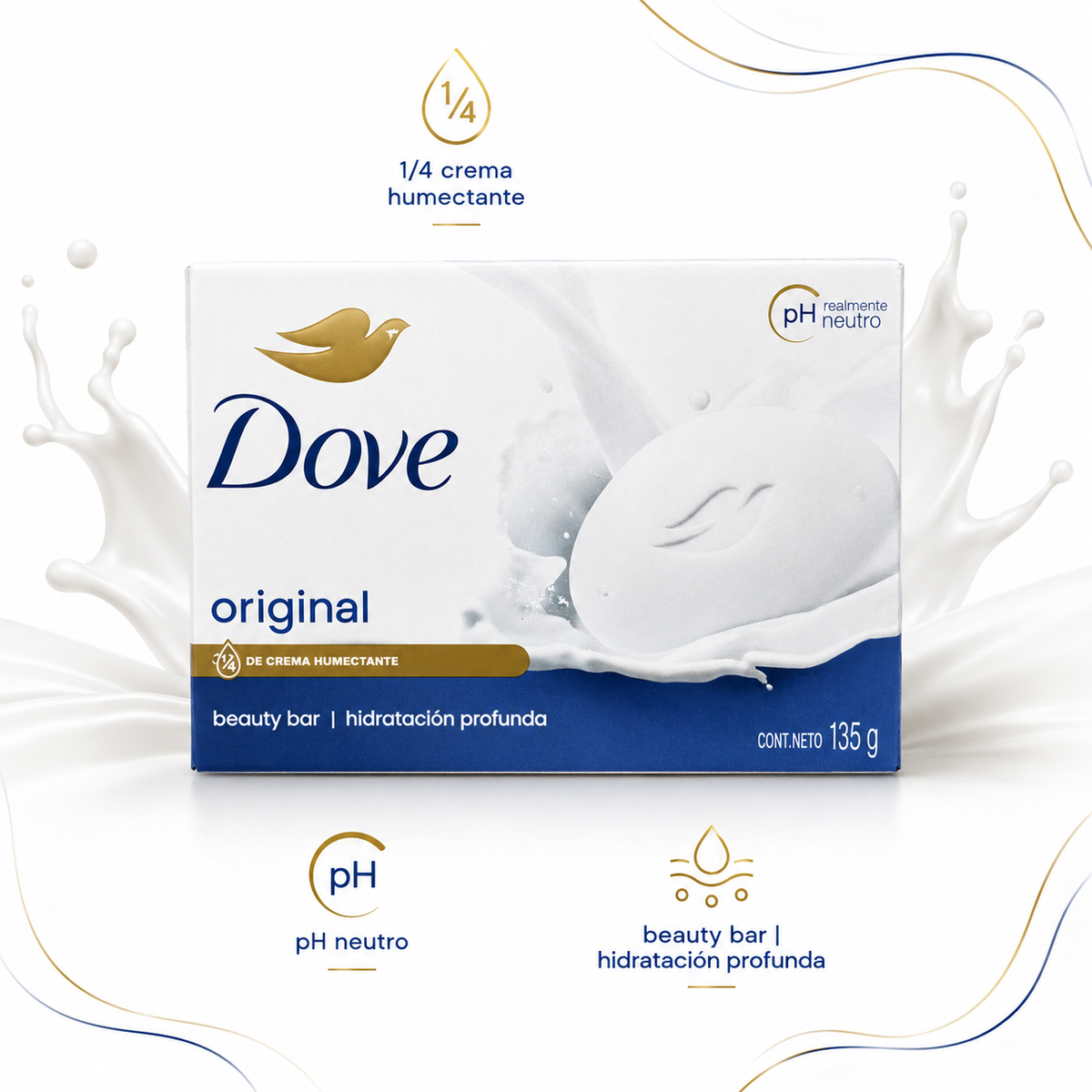 Dove Original Beauty Bar infographic highlighting moisturizing cream and neutral pH