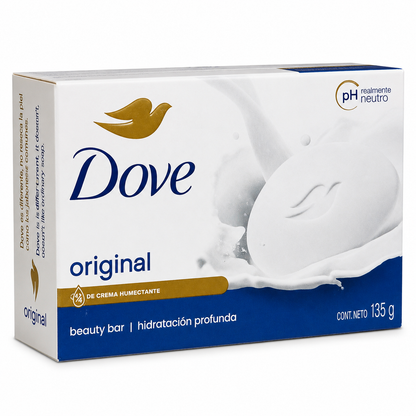 Angled view of Dove Original Beauty Bar 135g with moisturizing cream