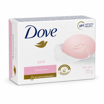 Angled view of Dove Pink Beauty Bar 135g with moisturizing cream