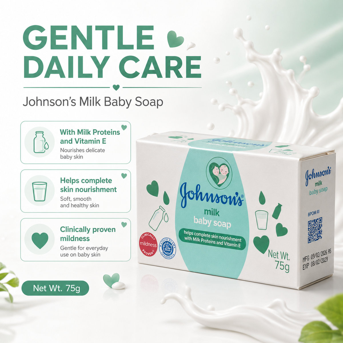 Johnson’s Milk Baby Soap for gentle daily care of delicate skin