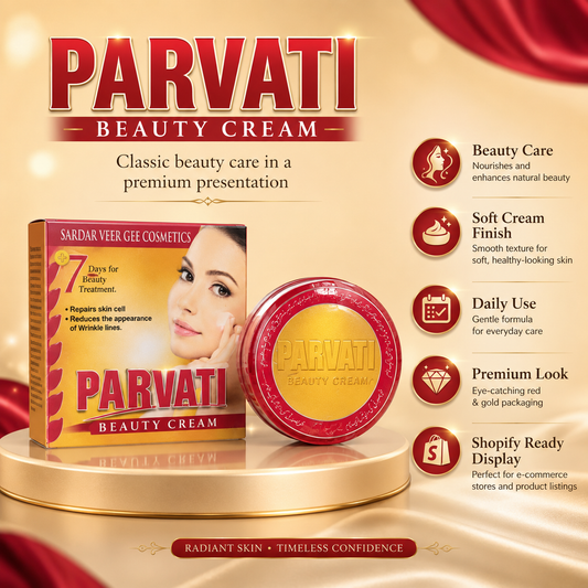 Parvati Beauty Cream premium product display with soft cream finish and daily skin care benefits