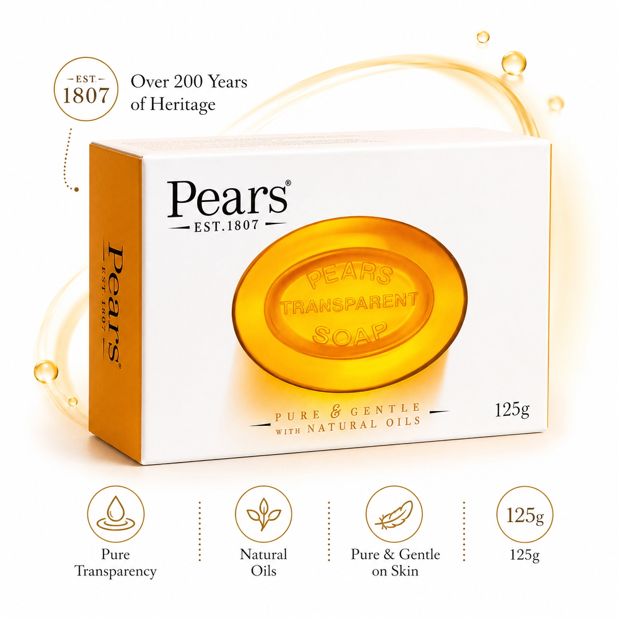 Pears 125g transparent soap with natural oils and skin-friendly features