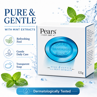 Pears transparent soap with mint extracts for refreshing daily care