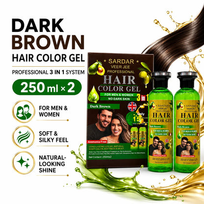 Sardar Veer Jee Dark Brown Hair Color Gel 250ml x 2 kit with box and two bottles for men and women