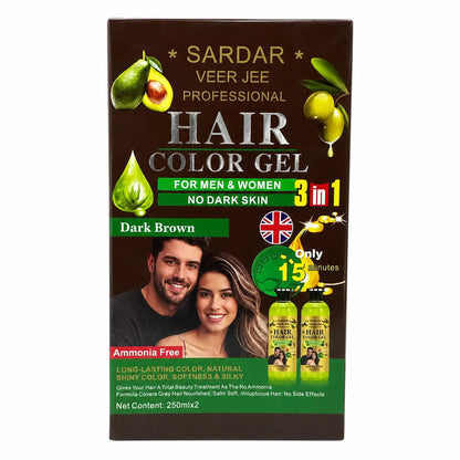 Front view of Sardar Veer Jee Professional Hair Color Gel in Dark Brown with 3-in-1 ammonia-free formula
